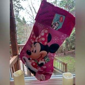 Disney Minnie Mouse Pink Christmas Stocking with Satin Shimmer Cuff NWT.
